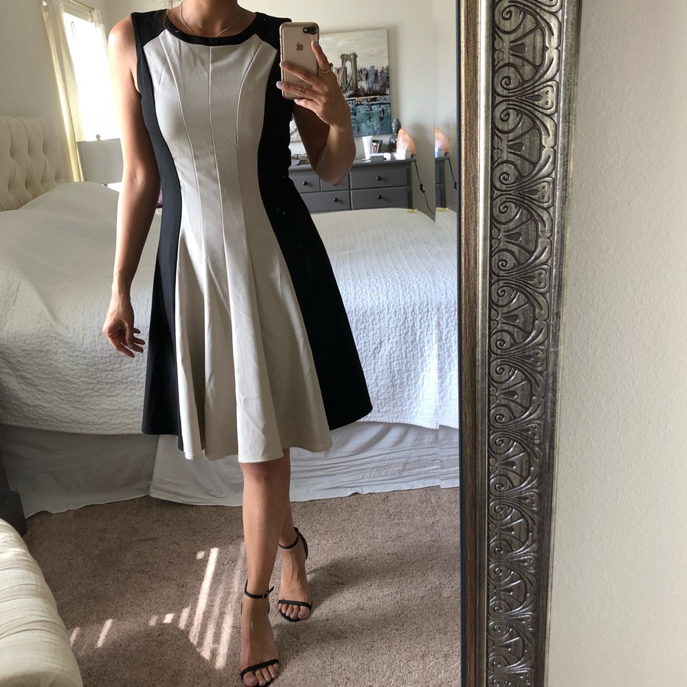 Calvin Klein Black & Cream Fit & Flare Dress